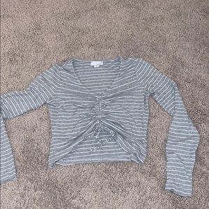 white and grey striped cinched top